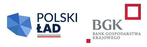 Po lewej stronie logo z napisem "Polski ład", po prawej logo z napisem "BGK".