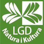 Logo LGD Natura i Kultura w biało-zielonym kolorze. Symbol liści i napis 