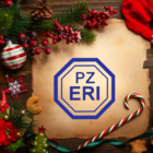 Logo PZERiI na tle dekoracji świątecznych.