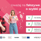 Po lewej stronie mężczyzna, na prawo od niego kobieta. Po prawej stroni grafiki wskazówki jak nie dac się cyberprzestępcom.