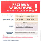 Zawiadomienie PGE na białym tle czerwone pasy i treścią zawiadomienia