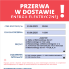 Plakat informacyjny o przerwach w dostawie energii elektrycznej